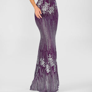 Zipped Back Silvery Purple Evening Dress