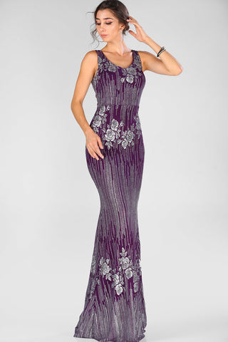 Zipped Back Silvery Purple Evening Dress
