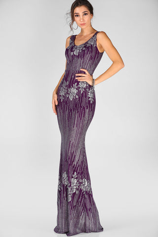 Zipped Back Silvery Purple Evening Dress