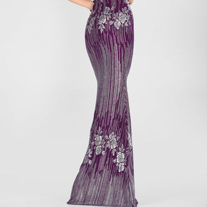 Zipped Back Silvery Purple Evening Dress