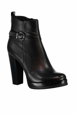 Leather Black Buckled Women's Boots