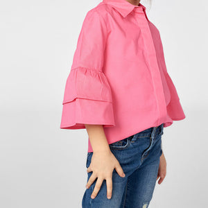 Fuchsia Ruffled sleeves Girls' Shirt