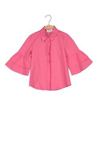 Fuchsia Ruffled sleeves Girls' Shirt