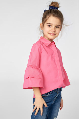 Fuchsia Ruffled sleeves Girls' Shirt