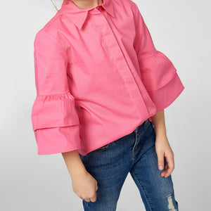 Fuchsia Ruffled sleeves Girls' Shirt
