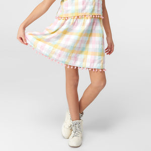 Multi-colored Bobble Detailed Plaid Girls' Dress