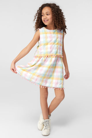Multi-colored Bobble Detailed Plaid Girls' Dress