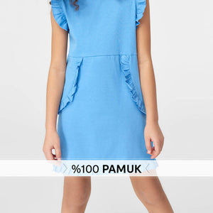 Blue Frill Detailed Girls' Dress