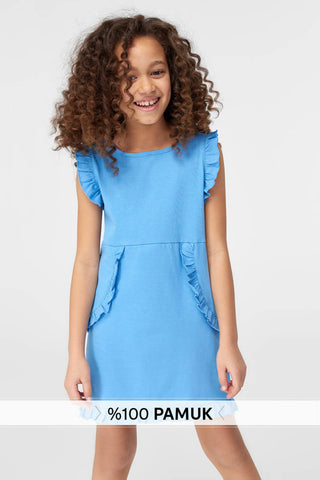 Blue Frill Detailed Girls' Dress