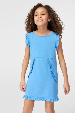 Blue Frill Detailed Girls' Dress