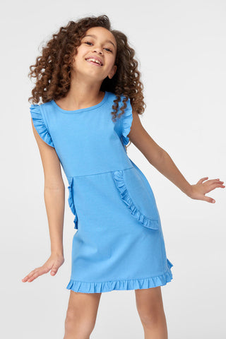 Blue Frill Detailed Girls' Dress