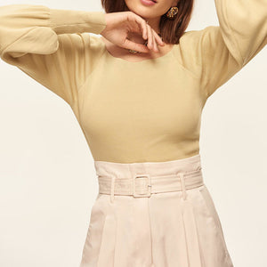 Green Balloon Sleeves Tricot Blouse