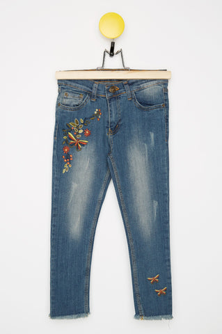 Embroidered Girl's Blue Pants