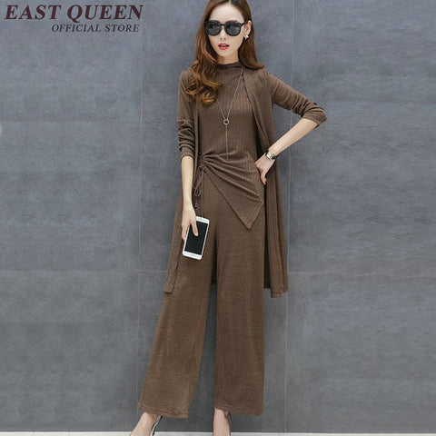 Autumn pantsuit elegant long sleeve cardigan 3 piece pant suit