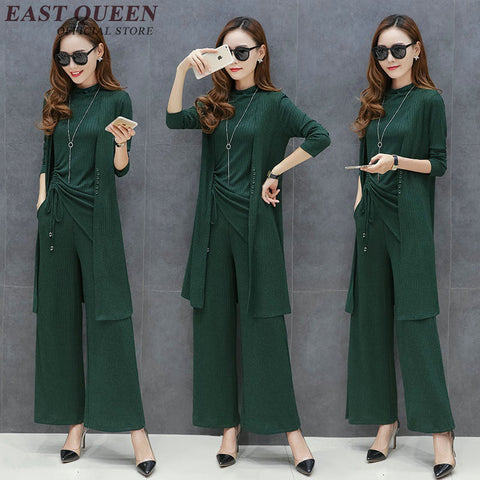 Autumn pantsuit elegant long sleeve cardigan 3 piece pant suit